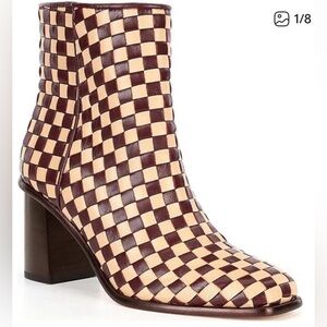 ANTONIO MELANI Brown and Cream Checkered Ankle Boots